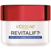 L'Oreal Paris Revitalift night cream bottle closeup for anti-aging care.