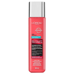 L'Oreal Paris Revitalift toner bottle close-up highlighting gentle glycolic exfoliation.