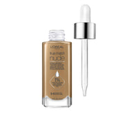 L'Oreal Paris True Match Nude Hyaluronic tinted serum foundation bottle-pump shows hydrating dispenser.