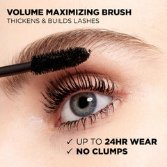 L'Oreal Paris Voluminous Original Mascara on lashes after shows thick, extended lashes.