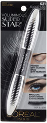 L’Oréal Paris Voluminous Superstar mascara wand applying fiber-rich formula for length.