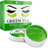Lorelis Lab green tea under-eye patches packaging for a calming skincare routine.