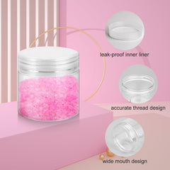 Loretoy transparent 2oz jars emphasize clear visibility for powders and bath salts.