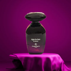 Lorientale Fragrances Night De Paris Intenso spray mist on bottle, suggesting easy daily application.