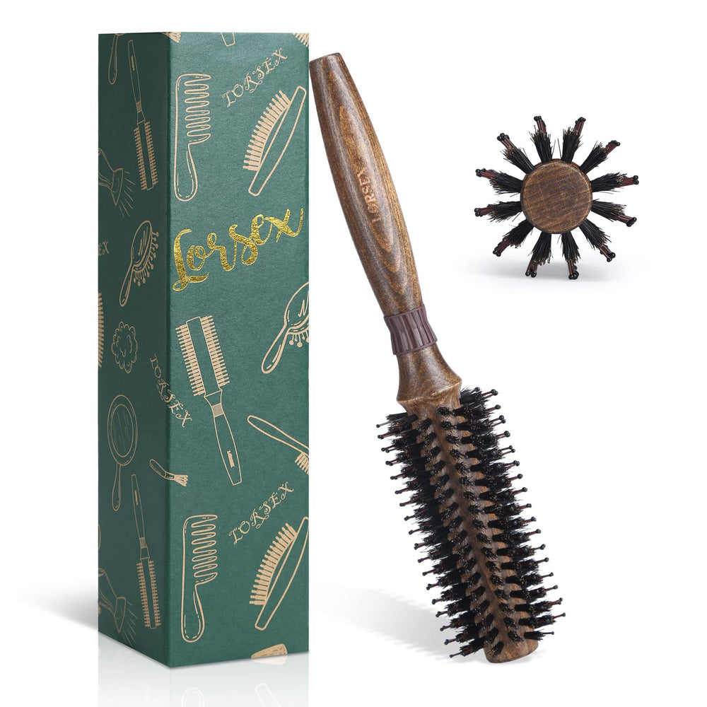 LORSEX round brush for blow drying with boar bristles adds shine and reduces frizz