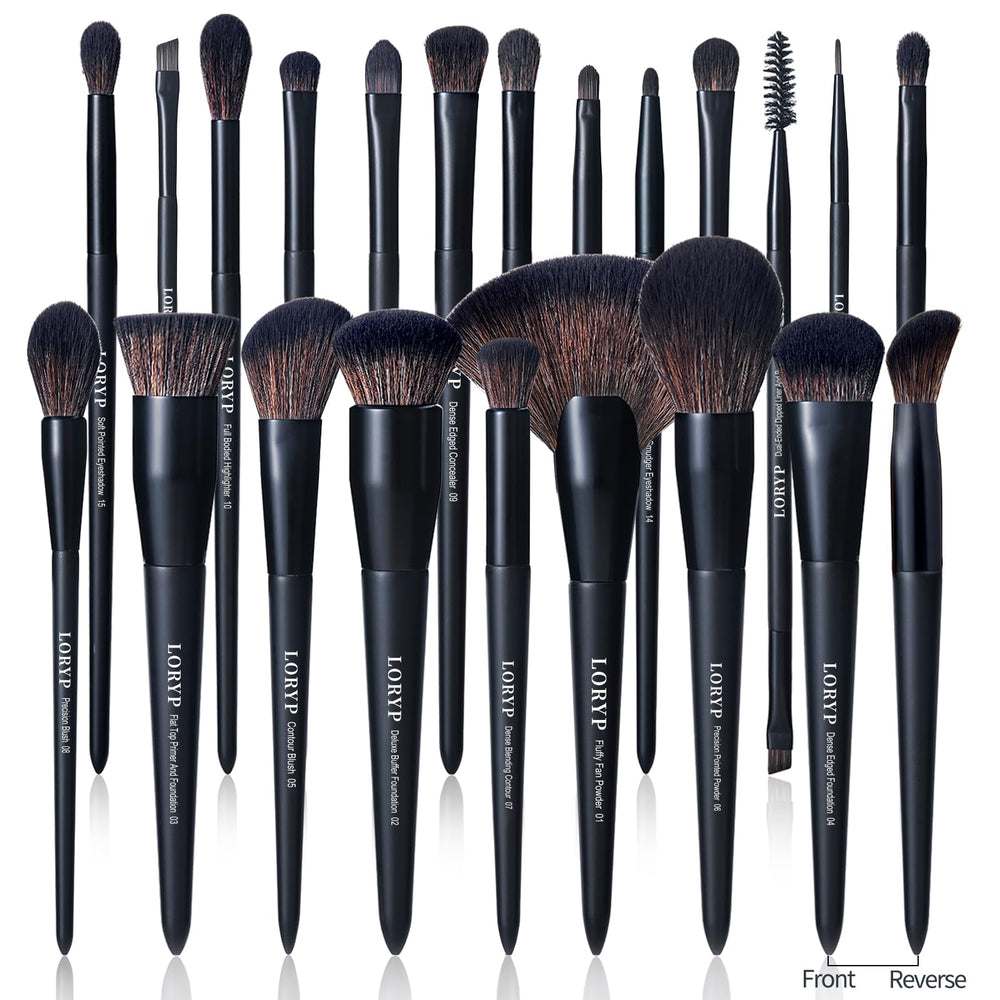 LORYP black makeup brush set 21pc fluffy powder brush for even powder application.