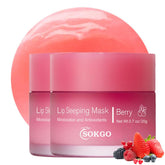 Loske Sleeping Lip Mask Berry packaging highlights natural ingredients for nightly lip care.