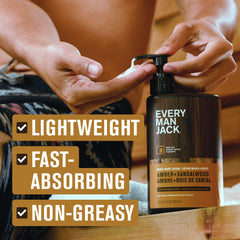 Every Man Jack lotion texture being quickly absorbed into skin