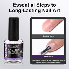 LOUINSTIC acid-free nail dehydrator in action with quick air-dry for faster nails.