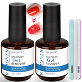 LOUINSTIC gel nail remover bottle closeup highlights acetone-free formula for gentle removal.