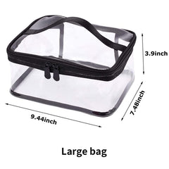 Louise Maelys clear travel cosmetic bag inside reveals organized storage for toiletries