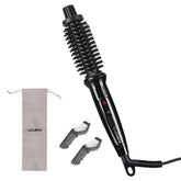 LOVANI mini curling iron brush front view showing compact travel-ready styling for on-the-go hair