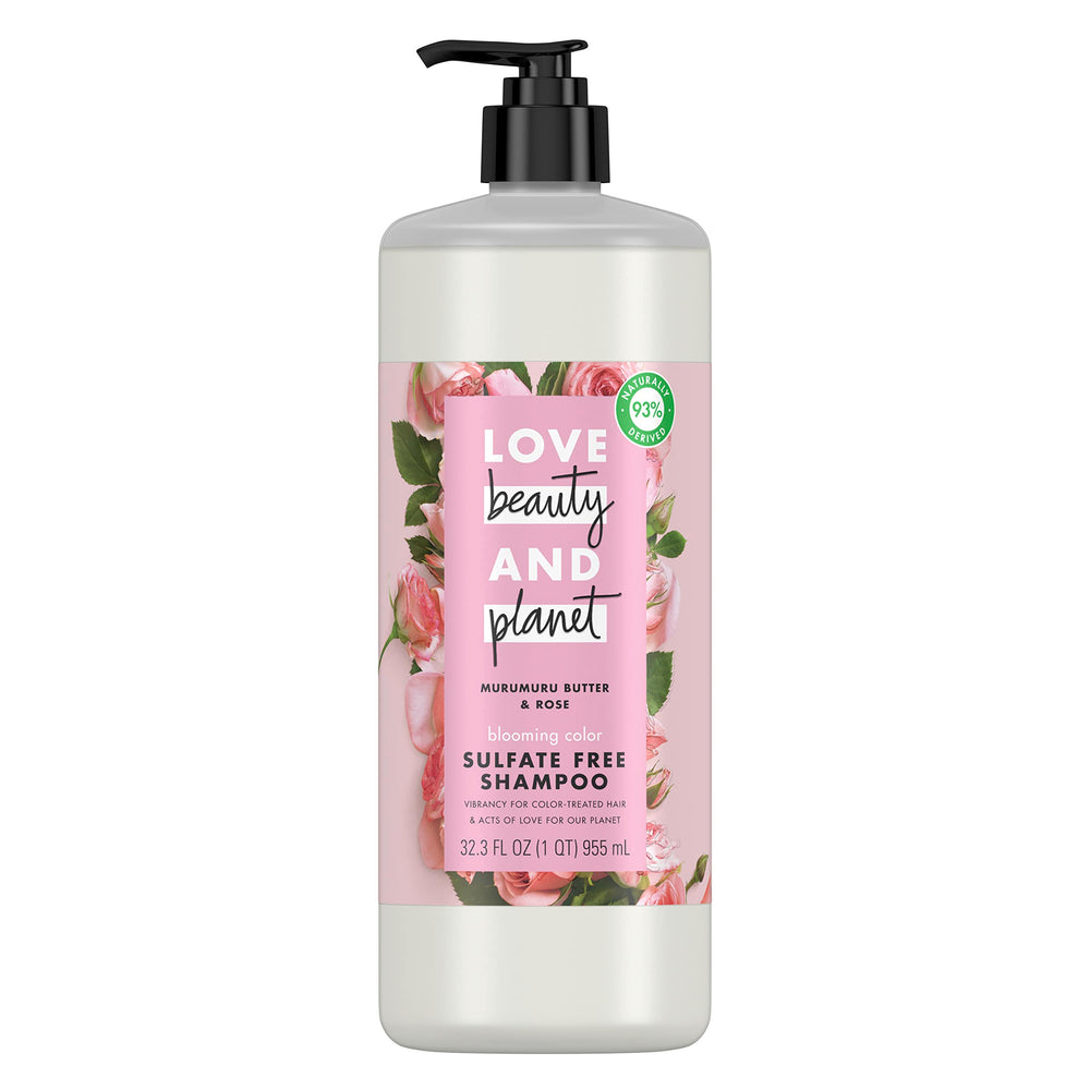 Love Beauty and Planet Blooming Color Shampoo bottle shows color protection and shine