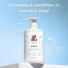 Love Ur Curls Kids LUCK 2in1 pump demonstrates detangling assistance during bath time.