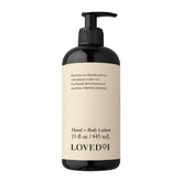 Loved01 Hand & Body Lotion bottle front for everyday hydration.