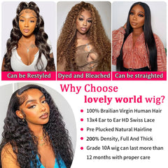 Lovelyworld Deep Wave Wig versatile parting options for hairstyles.