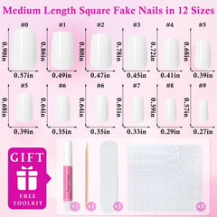 LoveOurHome medium square press-on nails shown on finger in close-up