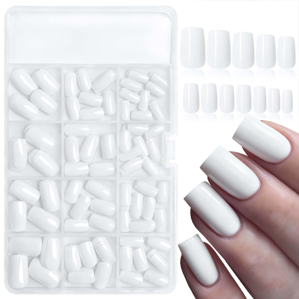 LoveOurHome white square press-on nails kit contents for easy at-home manicures