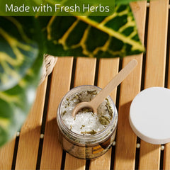 LOVERY bath salt jar lemon basil brightening bath with uplifting citrus scent.