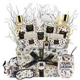 LOVERY Christmas at-home spa kit in leopard basket for a luxe relaxation ritual.