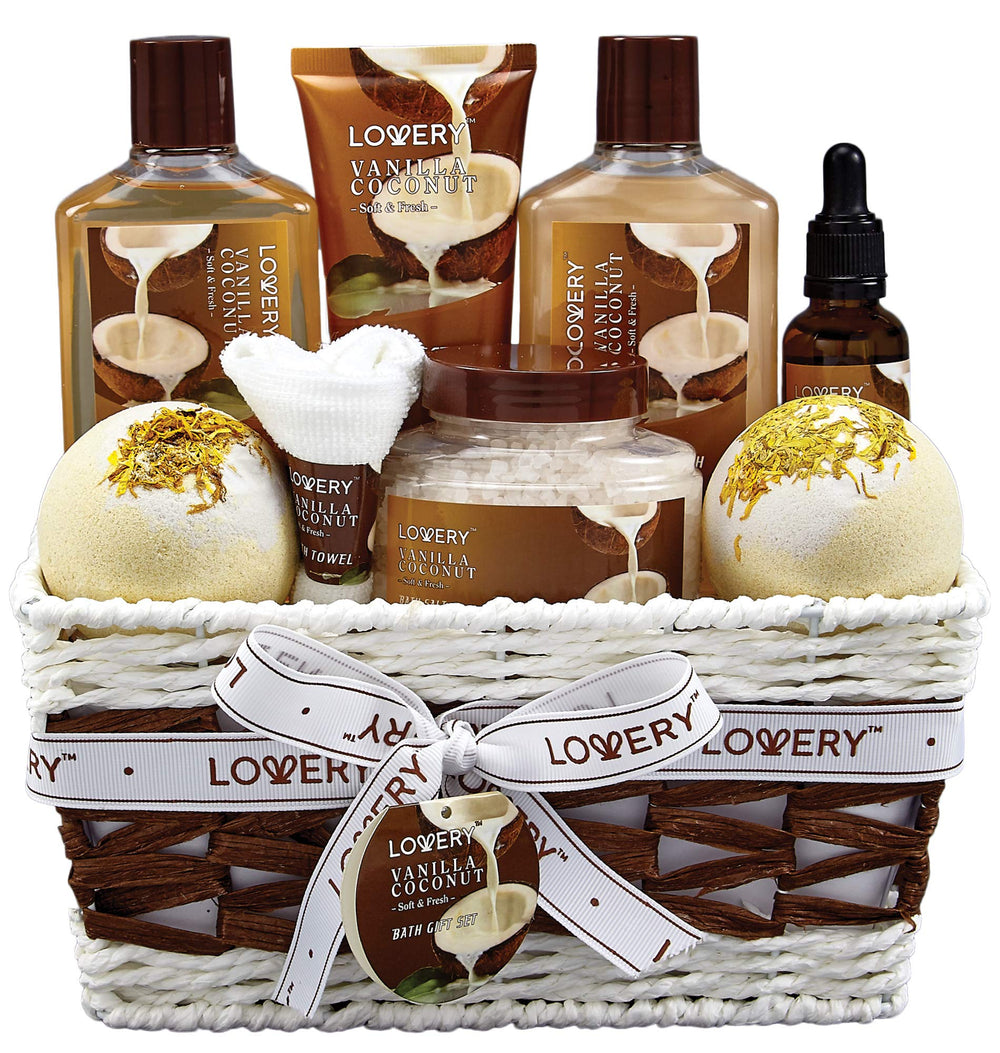LOVERY gifts for women basket presentation showing gift-ready spa set