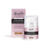 Loving Tan 2 Hr Express application shows even coverage with tinted guide.