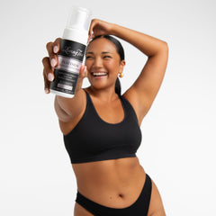 Loving Tan Platinum Dark foam dispenser shows quick-drying mousse