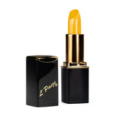 L'Paige LYW yellow-to-coral lipstick swatch on lips with satin finish for versatile color.