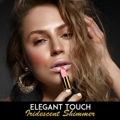 L'Paige Shimmery Ice Lipstick on lips in natural light demonstrates soft, long-lasting color with hydration.