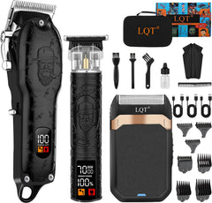 LQT Professional Hair Clipper Set Black front view for precise home grooming