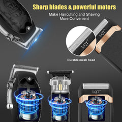 LQT Professional Hair Clipper Set Black side view shows ergonomic, comfortable control