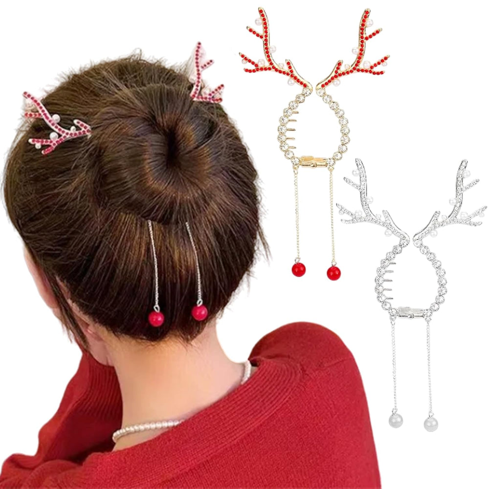 LRKNNO Christmas reindeer clip secures a high ponytail with non-slip grip.