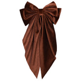 LSVOZ brown velvet hair bow close-up showing plush texture and elegant detail