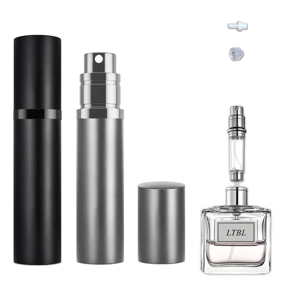 LTBL two-pack perfume travel bottle in black and gray for on-the-go fragrance