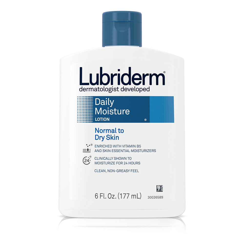 Lubriderm Daily Moisture bottle front — dermatologist-developed hydration for daily use.