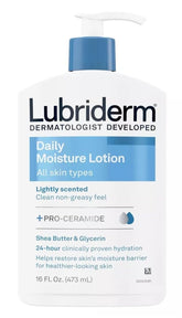 Lubriderm Daily Moisture bottle pour shows long-lasting hydration for dry skin