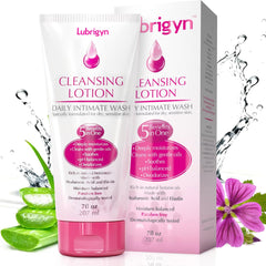 Lubrigyn cleansing lotion bottle pump shows easy, mess-free daily moisture.