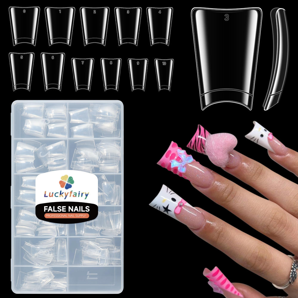 Luckyfairy duck nail tips clear close-up for glossy, durable DIY manicure.