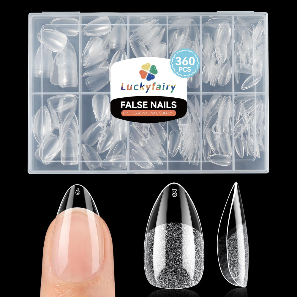 Luckyfairy Short Almond Nail Tips box shows organized packaging for easy size selection