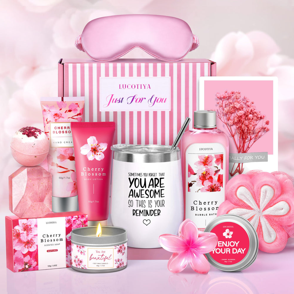 LUCOTIYA gifts-women-basket-box image shows a complete spa set for gifting and at-home pampering.