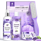 LUCOTIYA Lavender Foot Soak Salts in bowl for hydrating foot care.