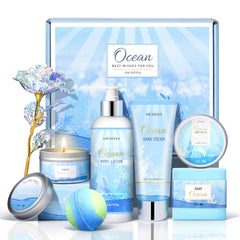 LUCOTIYA ocean-scented spa gift set packaging highlights durable, reusable presentation for gifting.