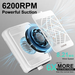 L'UGX suction close-up highlights 650PA power for efficient dust capture.