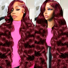 Lukymart burgundy lace front wig 28-inch front view for natural hairline