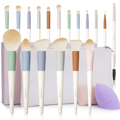 LULUCOLORS Colorful Series 18-Pcs brush set packaging showcases a versatile kit for flawless makeup.