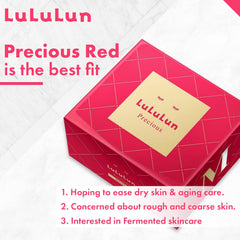 lululun Precious Red sheet-mask closeup highlights hydration and moisture lock