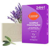 Lume Acidified Bar Lavender Sage packaging highlights odor control and clean beauty.