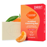 Lume Acidified Bar packaging label highlights SLS-free formula and 24-hour odor control
