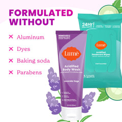 Lume Acidified Body Wash lather on skin, hydrating cleanse