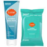 Lume acidified body wash unscented bottle highlighting SLS/SLES/parabens-free formula for daily odor control